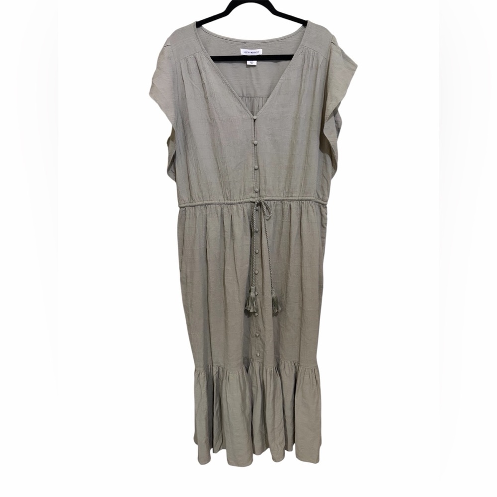 Lucky Brand Gauze Cotton Sage Midi Maxi Dress Tiered Hem Cottage Boho SZ 14-16 - Picture 8 of 13